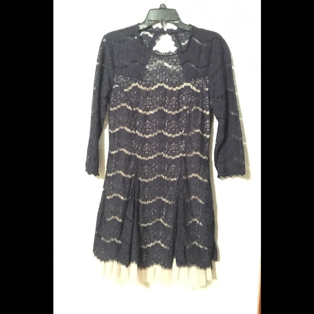 Navy lace dress, tulle underneath